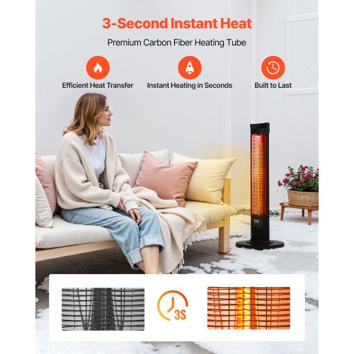 Infrared Heater 1500W Electric Space Heater with Remote Control 2 Speeds
