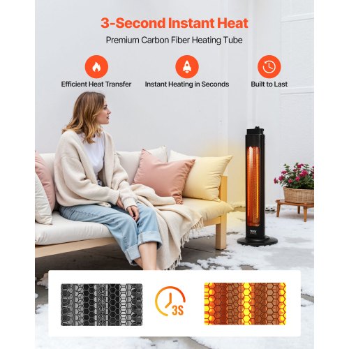 Infrared Heater 1500W Electric Space Heater with Remote Control 3 Speeds