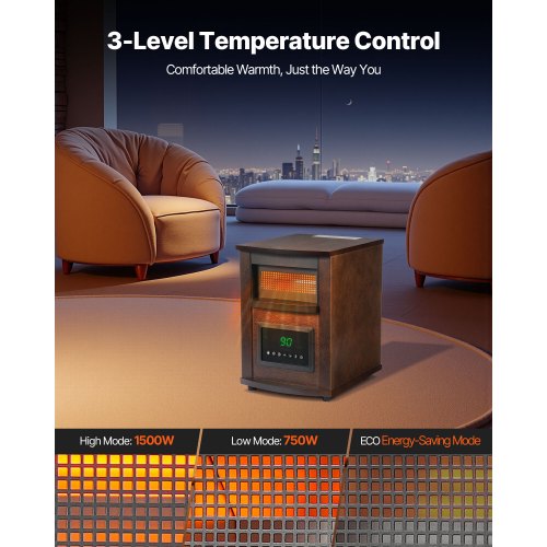 Infrared Heater 1500W Electric Space Heater with Remote Control LED Screen 1