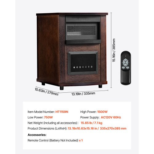 Infrared Heater 1500W Electric Space Heater with Remote Control LED Screen 1