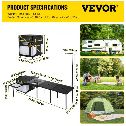 Outdoor Mobile Kitchen Portable Multifunctional Camp Box with Wheels All in One