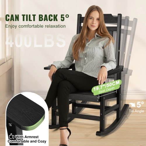 Porch Rocker HIPS Outdoor Rocking Chair High Back Patio Rocking Chair