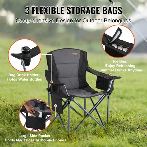 Camping Folding Chair for Adults Portable Heavy Duty Outdoor Quad Lumbar