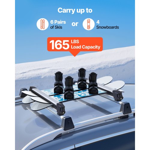 Ski Snowboard Roof Rack Carry Up To 6 Pairs Of Skis Or 4 Snowboards 2 Pcs 13 6