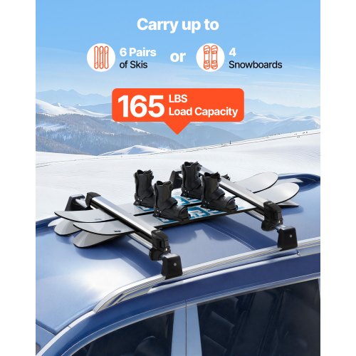 Ski Snowboard Roof Rack Carry Up To 6 Pairs Of Skis Or 4 Snowboards 2 Pcs