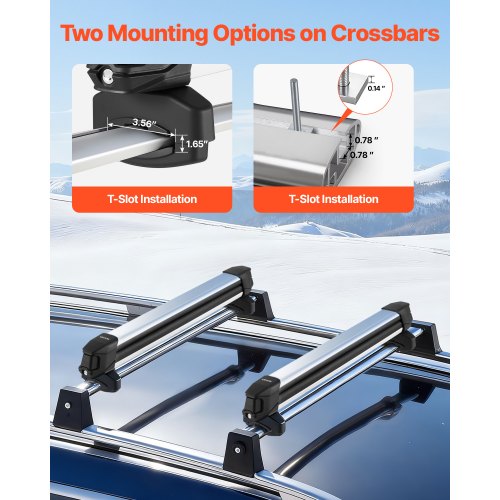 Ski Snowboard Roof Rack Carry Up To 6 Pairs Of Skis Or 4 Snowboards 2 Pcs