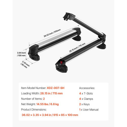 Ski Snowboard Roof Rack Carry Up To 6 Pairs Of Skis Or 4 Snowboards 2 Pcs
