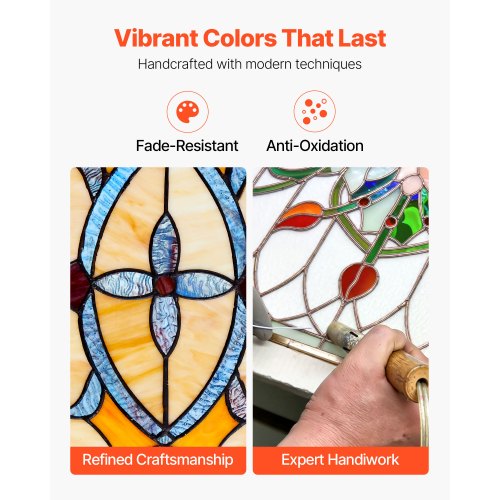 Stained Glass Window Panel 32 x 10 in Tiffany Style Hanging Transom Window