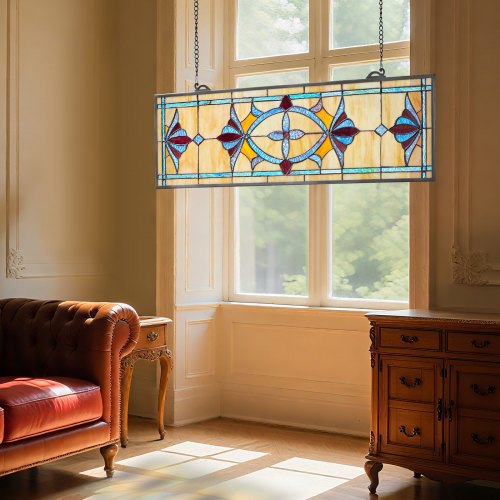 Stained Glass Window Panel 32 x 10 in Tiffany Style Hanging Transom Window