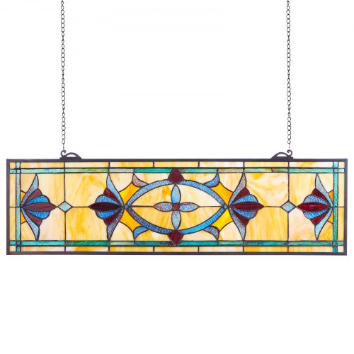 Stained Glass Window Panel 32 x 10 in Tiffany Style Hanging Transom Window
