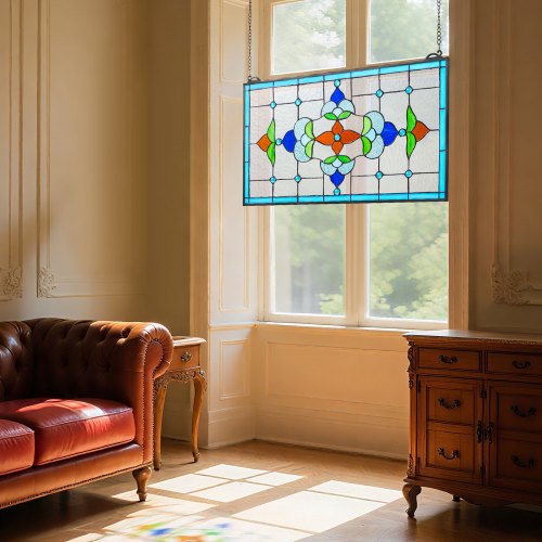 Stained Glass Window Panel 26 x 16 in Tiffany Style Hanging Transom Window