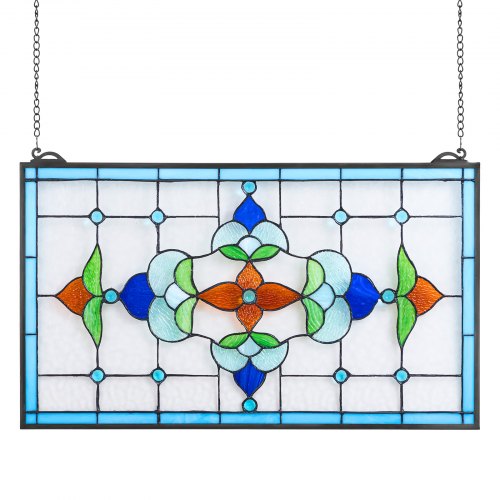 Stained Glass Window Panel 26 x 16 in Tiffany Style Hanging Transom Window