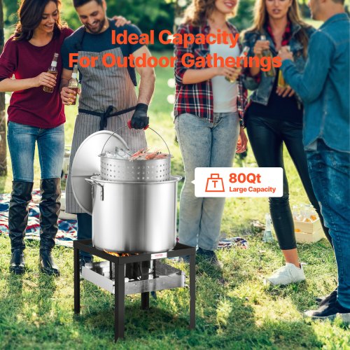 80 Qt Seafood Boiling Kit with Strainer Outdoor Seafood Boil Pot and Basket