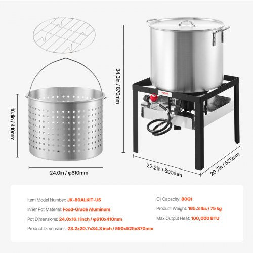 80 Qt Seafood Boiling Kit with Strainer Outdoor Seafood Boil Pot and Basket