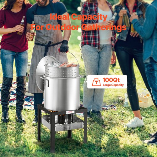 100 Qt Seafood Boiling Kit with Strainer Outdoor Seafood Boil Pot and Basket