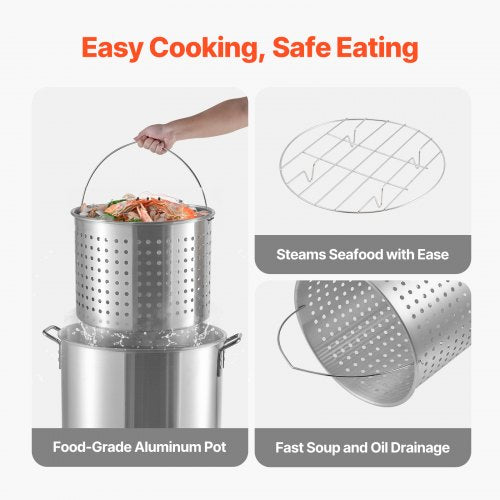 100 Qt Seafood Boiling Kit with Strainer Outdoor Seafood Boil Pot and Basket