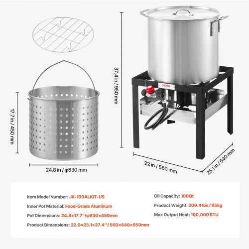 100 Qt Seafood Boiling Kit with Strainer Outdoor Seafood Boil Pot and Basket