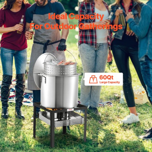 60 Qt Seafood Boiling Kit with Strainer Outdoor Seafood Boil Pot and Basket