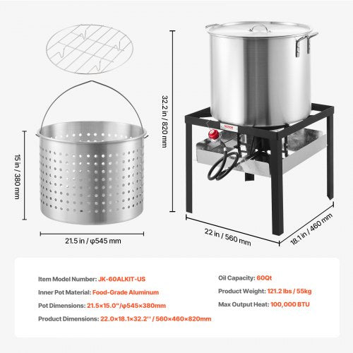 60 Qt Seafood Boiling Kit with Strainer Outdoor Seafood Boil Pot and Basket