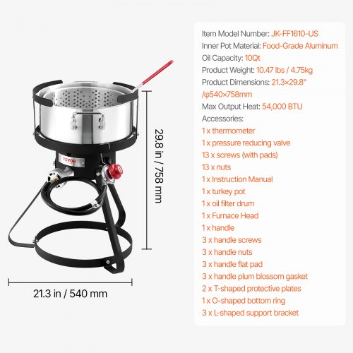 10 Qt Fish and Wing Fryer Aluminum Propane Fish Fryer Kit Outdoor Deep