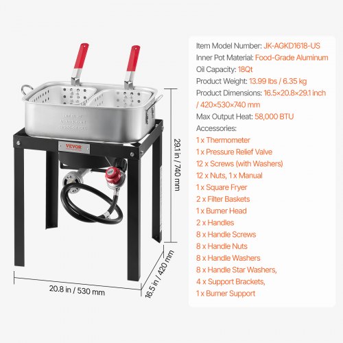 18 Qt Fish and Wing Fryer with Double Basket Aluminum Propane Fish Fryer