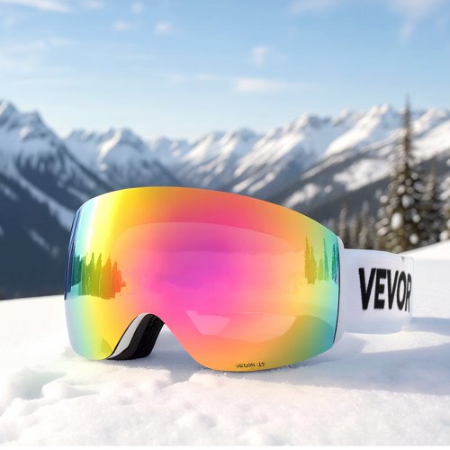 Frameless Ski Goggles Spherical Lens with Pink Revo Coating OTG Anti fog