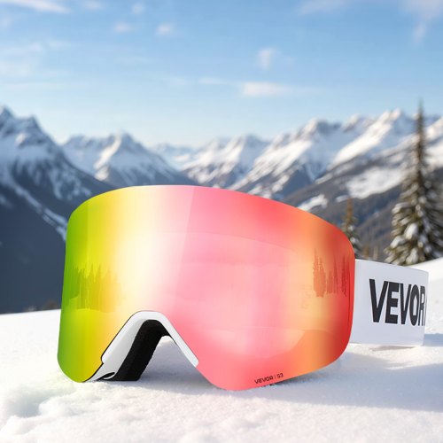 Frameless Ski Goggles Magnet Cylindrical Lens with Pink Revo Coating OTG