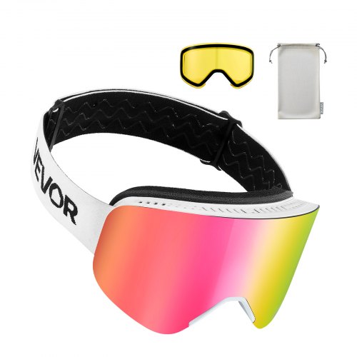 Frameless Ski Goggles Magnet Cylindrical Lens with Pink Revo Coating OTG