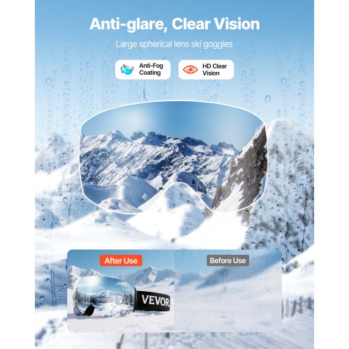Frameless Ski Goggles Spherical Lens with Blue Revo Coating OTG Anti fog