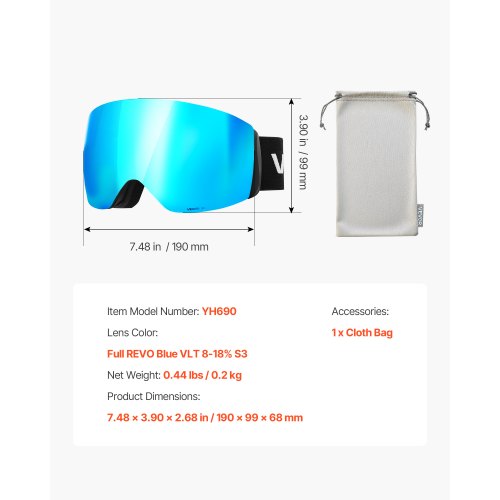 Frameless Ski Goggles Spherical Lens with Blue Revo Coating OTG Anti fog