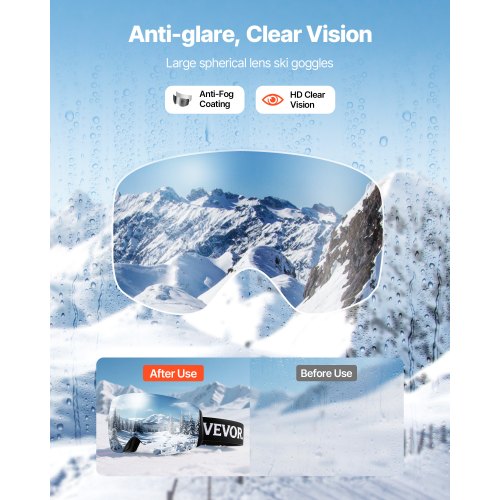 Frameless Ski Goggles Spherical Lens with Silver Mirror Revo Coating OTG