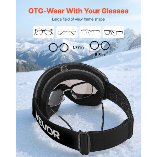 Frameless Ski Goggles Spherical Lens with Silver Mirror Revo Coating OTG