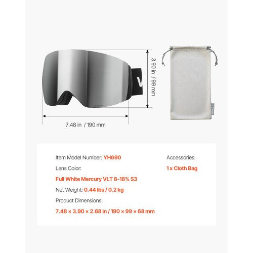 Frameless Ski Goggles Spherical Lens with Silver Mirror Revo Coating OTG