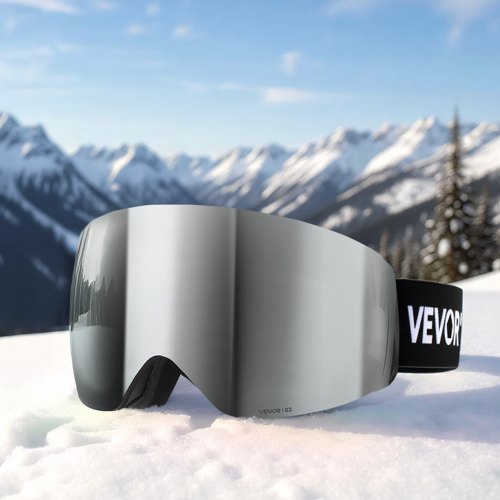 Frameless Ski Goggles Spherical Lens with Silver Mirror Revo Coating OTG