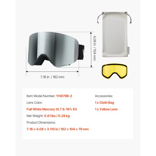 Frameless Ski Goggles Magnet Cylindrical Lens with Silver Mirror Revo