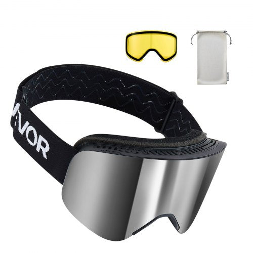 Frameless Ski Goggles Magnet Cylindrical Lens with Silver Mirror Revo