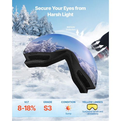 Frameless Ski Goggles Magnet Cylindrical Lens with Dark Blue Revo Coating