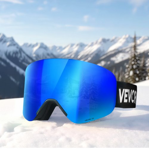 Frameless Ski Goggles Magnet Cylindrical Lens with Dark Blue Revo Coating