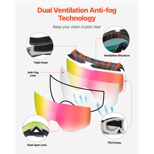 Ski Goggles Cylindrical Lens with Pink Revo Coating OTG Anti fog Snow