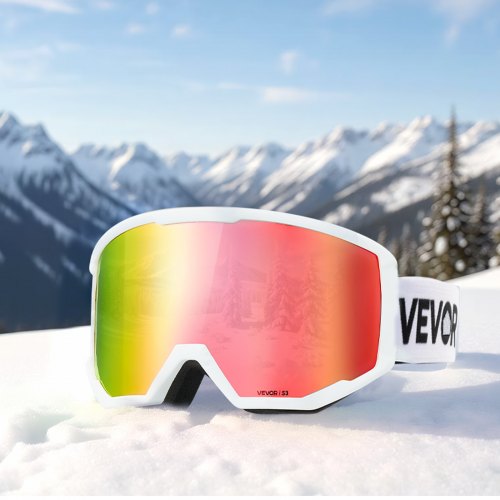 Ski Goggles Cylindrical Lens with Pink Revo Coating OTG Anti fog Snow