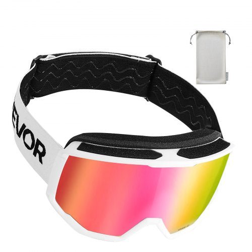 Ski Goggles Cylindrical Lens with Pink Revo Coating OTG Anti fog Snow
