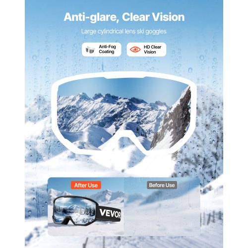 Ski Goggles Cylindrical Lens with Silver Mirror Revo Coating OTG Anti fog