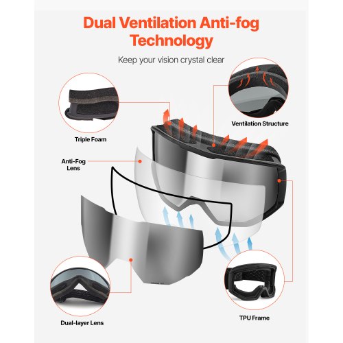 Ski Goggles Cylindrical Lens with Silver Mirror Revo Coating OTG Anti fog