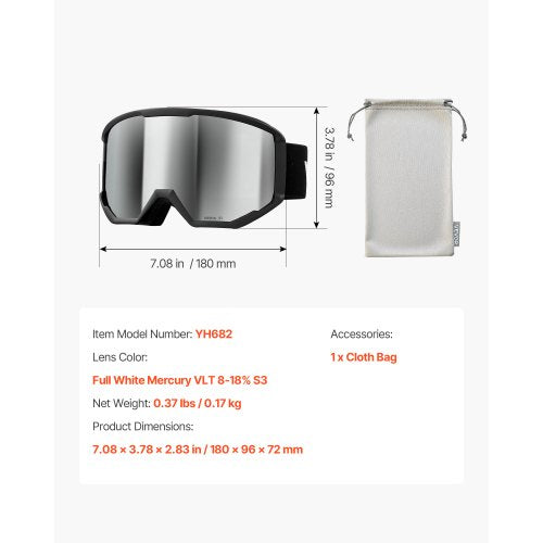 Ski Goggles Cylindrical Lens with Silver Mirror Revo Coating OTG Anti fog