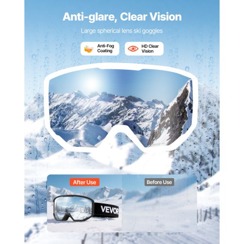 Ski Goggles Cylindrical Lens with Orange Revo Coating OTG Anti fog Snow