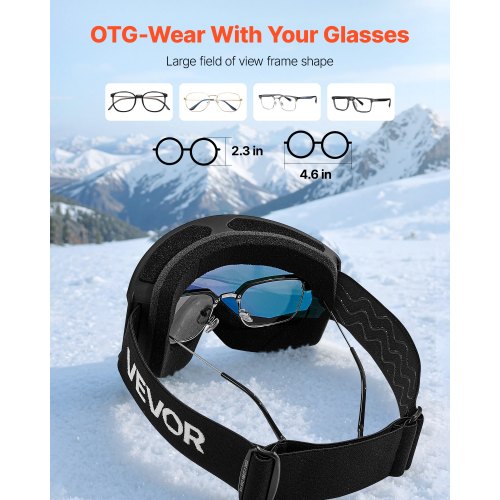 Ski Goggles Cylindrical Lens with Orange Revo Coating OTG Anti fog Snow