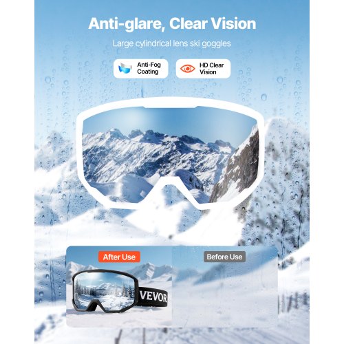 Ski Goggles Cylindrical Lens with Ice Blue Revo Coating OTG Anti fog Snow