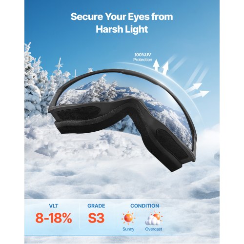 Ski Goggles Cylindrical Lens with Ice Blue Revo Coating OTG Anti fog Snow