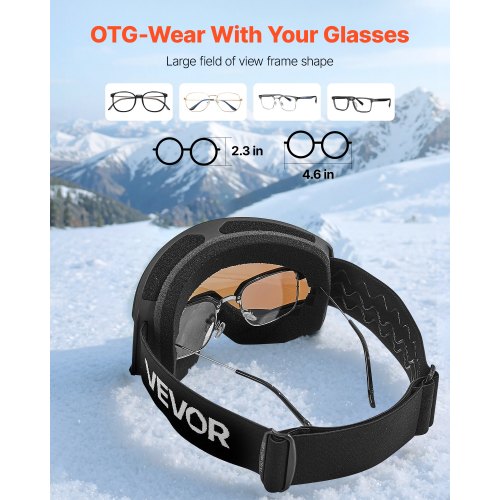 Ski Goggles Cylindrical Lens with Ice Blue Revo Coating OTG Anti fog Snow