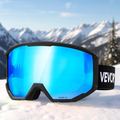 Ski Goggles Cylindrical Lens with Ice Blue Revo Coating OTG Anti fog Snow